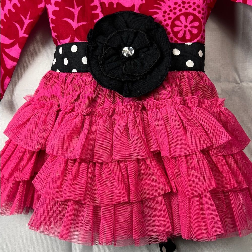Ann Loren fuchsia and black ruffle skirt long sleeve dress size 12-18 months NWT - Picture 3 of 14